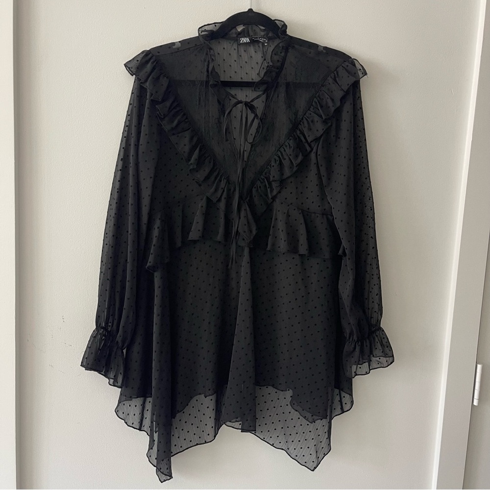 Zara Black Dot Victorian WhimsiGoth Dark Coquette Babydoll Lace Dress Small